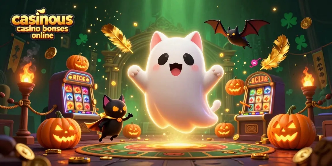 Engage with casinous casino bonuses online in this lively haunted casino scene of a ghost cat and vampire bat.