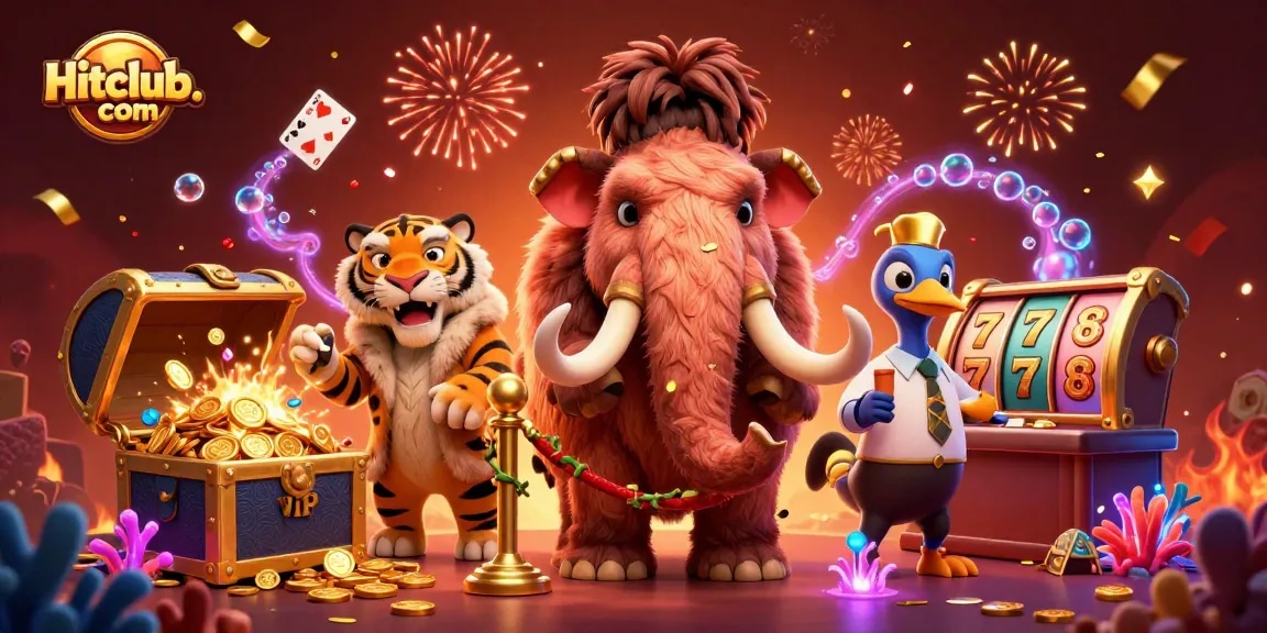 Experience thrilling gaming at Hitclub. com with vibrant characters and casino elements.