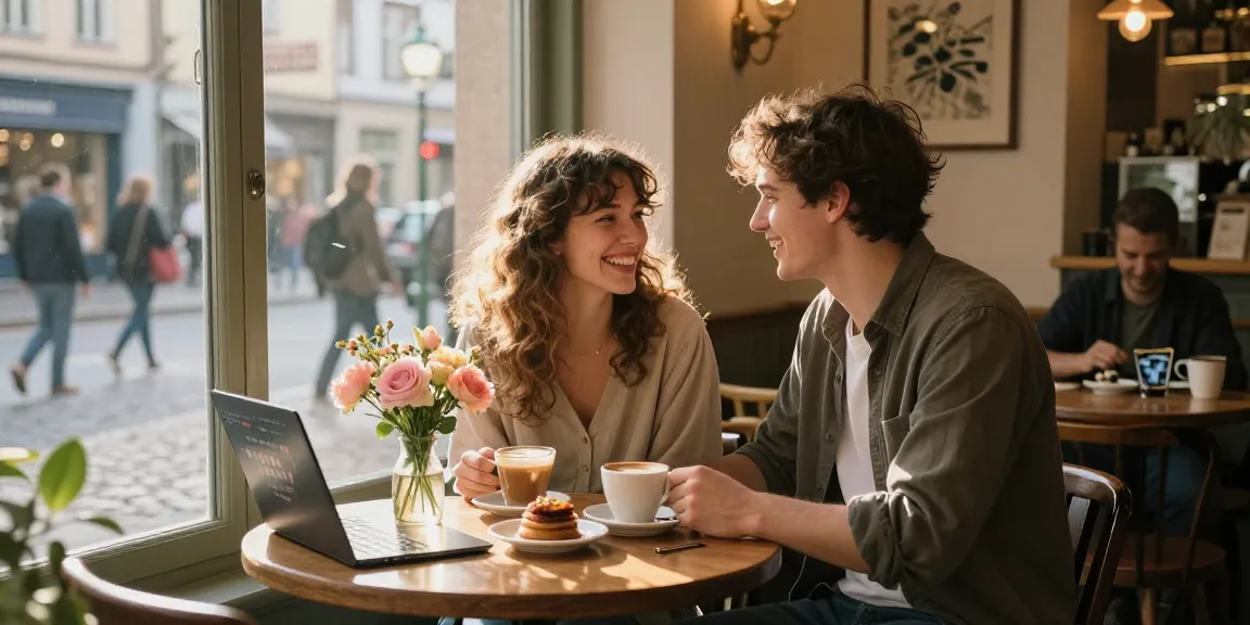 A young couple enjoying coffee at a cozy café showing intimacy and chemistry, capturing the essence of having a crush on someone.