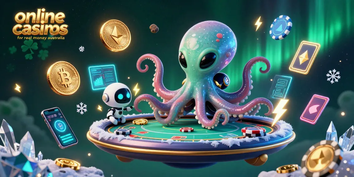 Engage with exciting online casinos for real money australia featuring a vibrant alien octopus at a poker table.